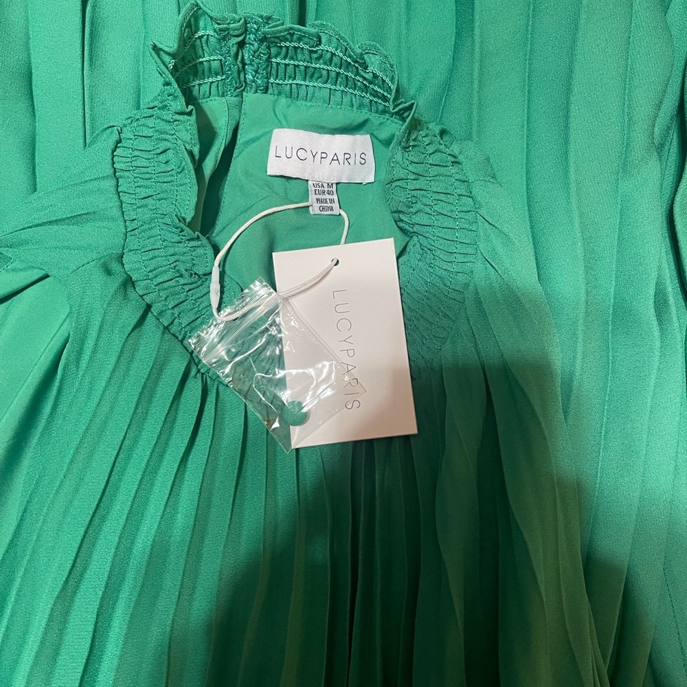 Green Sleeveless Teal Pleated Midi Dress Size Medium Wedding Guest Party Dress - Picture 5 of 6